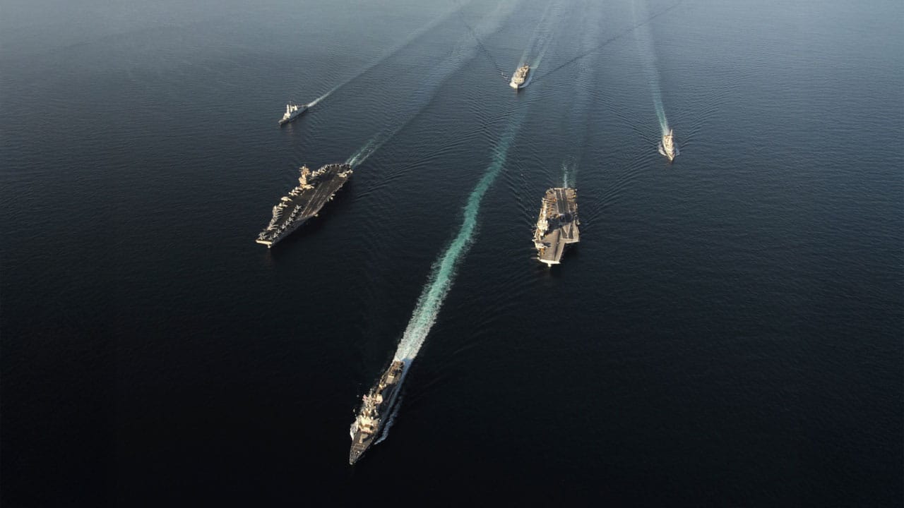 Fleet of navy ships